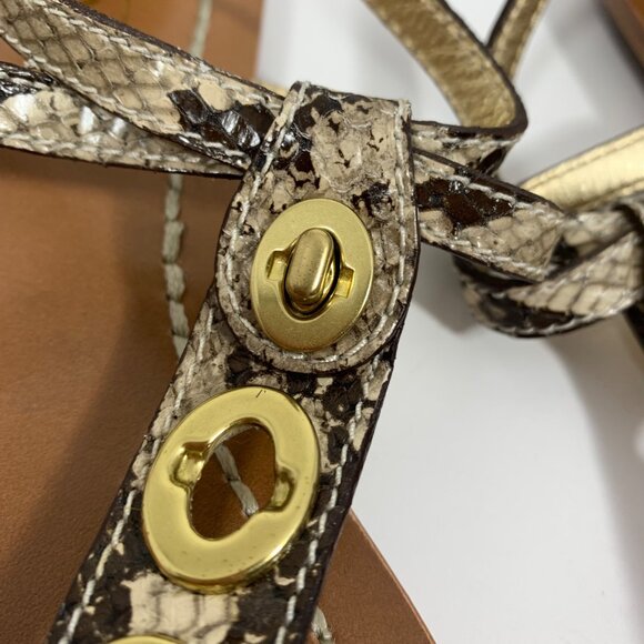 Coach Womens Sienna Snake-Print Leather Sandals Gold Turnlock Size 8.5 B - Picture 7 of 9